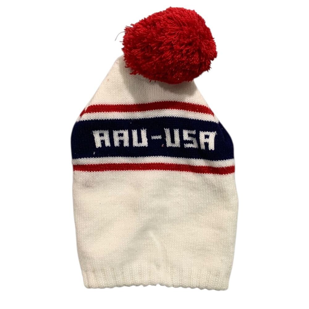 Vintage Ski Beanie Hat Pom Pom AAU-USA One Size Adult